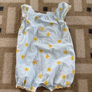 Light Blue Baby Romper with Yellow Floral Print